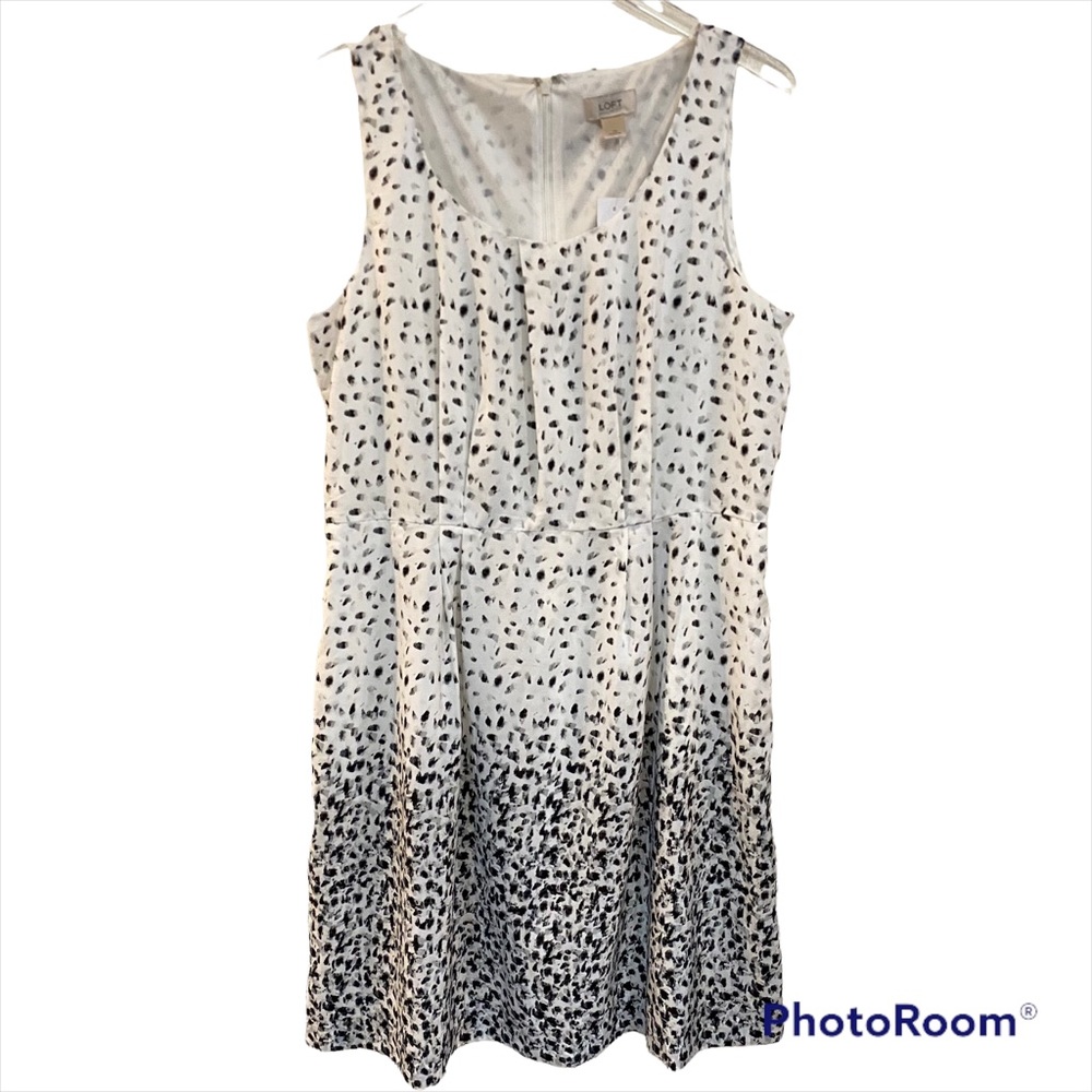 LOFT Plus Size Abstract Dotted Black and White Dress size 16 NWT